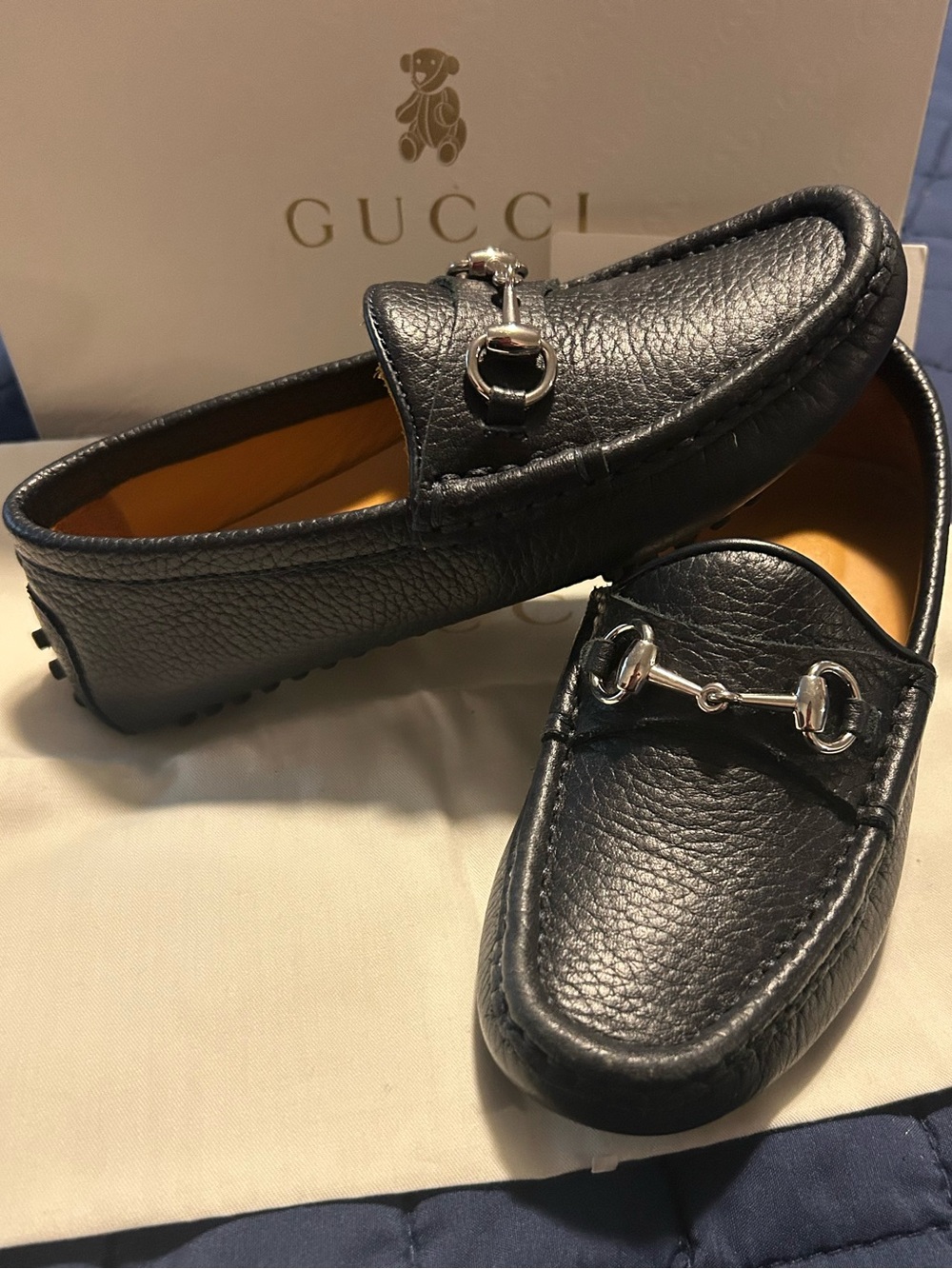 Gucci Boys Driving Horsebit Loafers Black